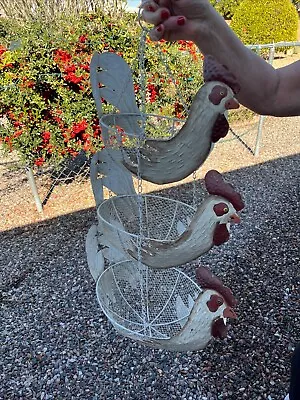 Vintage Chicken Metal Wire 3 Tier Hanging Fruit Vegetable Basket Kitchen Storage • $75