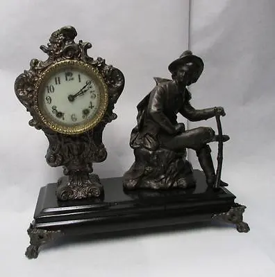 Antique 1800s Figural Gilbert Shelf Or Mantle Clock In Working Condition W/ Key • $885.19