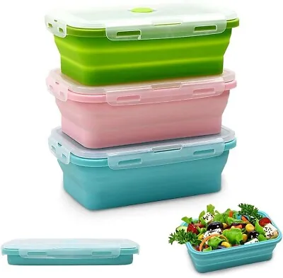 Silicone Food Storage Containers With Lids - 3 Pack Set 800ml Collapsible • £12.95