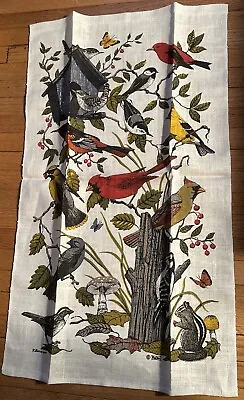 Kay Dee Cardinal Kitchen Tea Hand Towel Vtg 100% Linen Forest Butterfly Bird New • $19.98