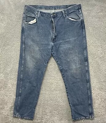 Wrangler Jeans Mens 38x31 Blue Light Wash Straight Faded Denim Cowboy Chore Work • $11.99