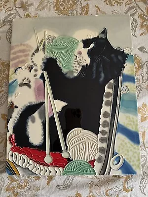 Lovely Vintage Porcelain Tabletop Hand Painted Art Cat Easel Decor 11x14 • $24