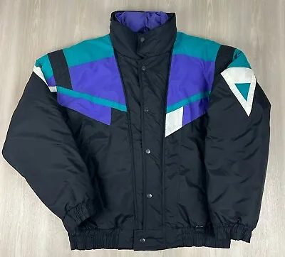 Vintage 90s Double Black Diamond Ski Colorful Geometric Winter Jacket Mens Large • $23.96