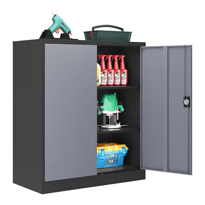 Metal Storage Cabinet With 2 Adjustable Shelves And Locking DoorsGarage Cabinet • $99.99