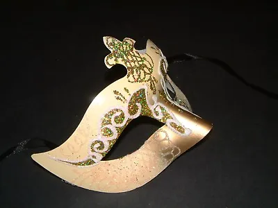 £1.99 • Buy Venetian Masquerade Ladies / Mens Cream & Gold Glittery Half Mask Special Offer