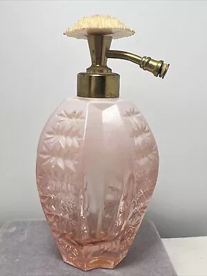 Vintage Irice Perfume Bottle Atomizer Celluloid Flower Blush Pink No Bulb Empty • $29.98