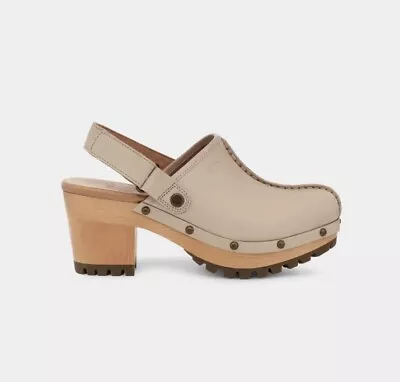 UGG Lanni Cream Leather Wood Clog Size 10 NEW • $89