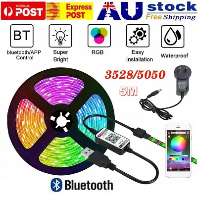 Christmas 5M 3528 RGB LED Strip Lights Bluetooth APP Controller DC12V Power Kit • $11.89