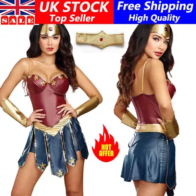 Adult Halloween Wonder Woman Costume Marvel Superhero Diana Fancy Dress Outfit • £7.99