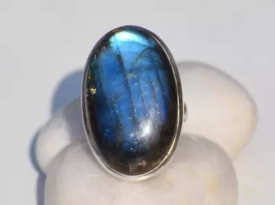 Big Oval Labradorite Ring 925 Sterling Silver Handmade Ring Birthstone Ring • $22.65