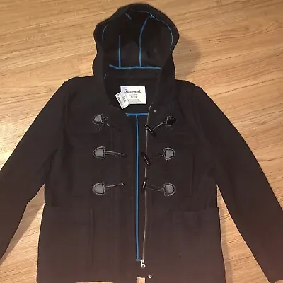 Aeropostale Hooded Xs Zip Button Jacket Coat Polyester Wool Black Blue Nwt $119 • $154.65