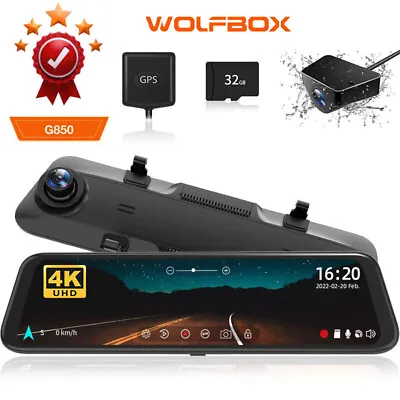 WOLFBOX 4K 12  Dash Cam Mirror GPS Car Rear View Backup Dual Camera Night Vision • $84.99