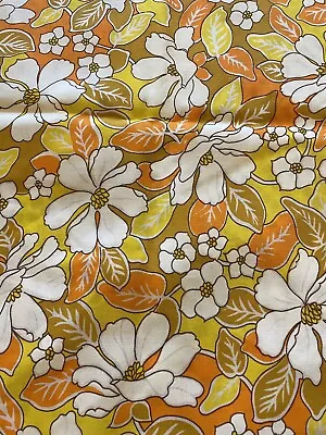 VTG Large Flower Power Fabric Orange Yellow Gold White Mod 60s 70s 3 Yd X 45” • $26.50