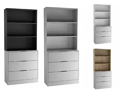 Tall Bookcase With 3 Drawers Grey Bookshelf With Cupboards Living Room Cabinet • £129.95