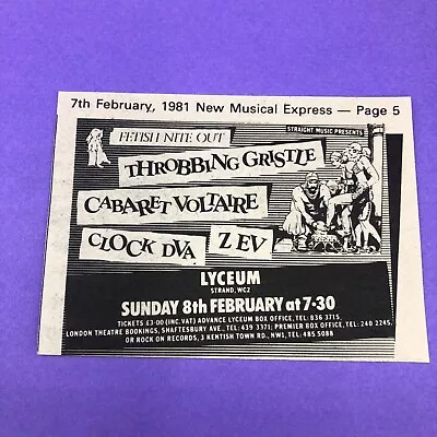 Throbbing Gristle Cabaret Voltaire Clock DVA 1981 Lyceum Music Press Advert • $4.10