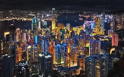 Hong Kong At Night Skyline Poster Print Art A5 A4 A3 A2 A1 A0 • £8.50