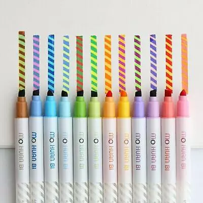 12pcs Magic Drawing Outline Pen Highlighter Fluorescent Marker Secret Message • £6.95