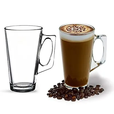 Large Latte Glass Coffee Cups - 385ml 13 Oz - Gift Box Of 2 Latte Glasses Cups • £9.47