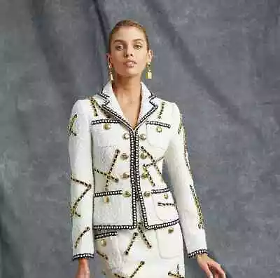 Moschino Couture White Tweed Boucle Gold Chain Jacket USA 6 M IT40 Chanel Look • £1232.67