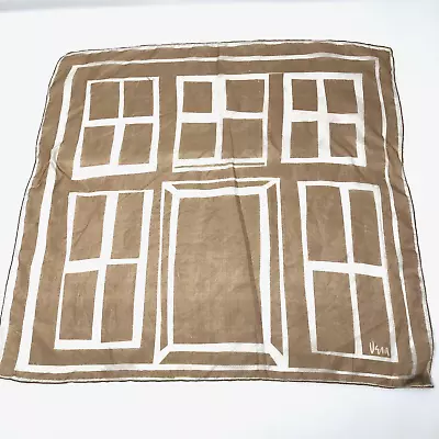 Vintage Vera Neumann Scarf Silk Sheer Square 16  Tan Ivory Geometric USA 1970's • $19.99