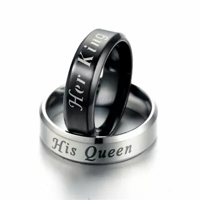 Stainless Steel Couple Ring His Queen Her King Lover Promise Ring For Women Man • $14.25