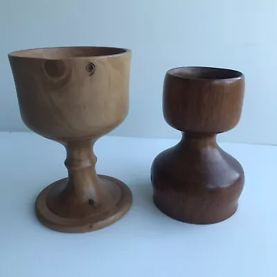 Vintage Wood Goblet Cup Vase Candle Plant Risers X 2 - Turned Wooden Decor Items • $35.97