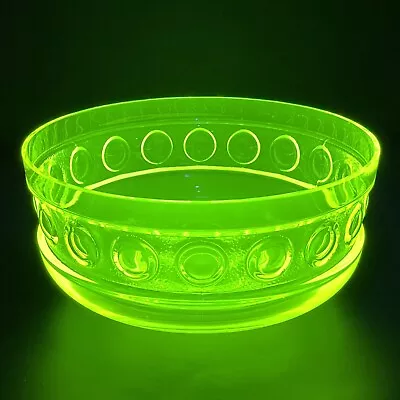 Vaseline Glass Bowl With Kehrä Pattern By Riihimäen Lasi (THIS THING IS POTENT!) • $299.95