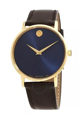 Brand New Movado Men’s Classic Museum Gold Dial Brown Leather Watch 0607316 • $345