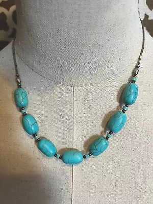Sterling Silver Turquoise Beaded Handmade Necklace • £24.11