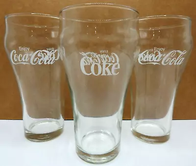 Vintage Coca Cola Coke Soda Fountain Glasses 12 Oz Clear W/ White 6  Lot Of 3 • $6