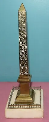 Grand Tour Bronze Pharaonic Obelisk On Marble 11 1/2  Tall Antique Souvenir • $405