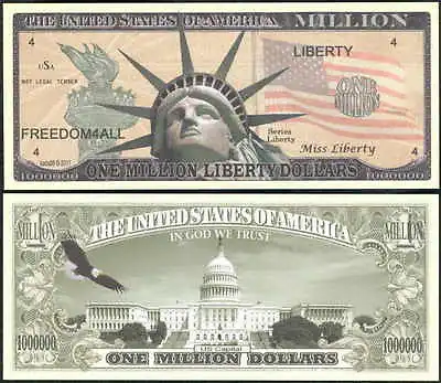 STATUE OF LIBERTY WITH TORCH MILLION DOLLAR FREEDOM NOVELTY BILL - Lot Of 2 • $2.49