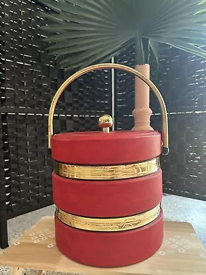 MCM Vintage Red Bar Ice Bucket With Lid And Tongs • $17