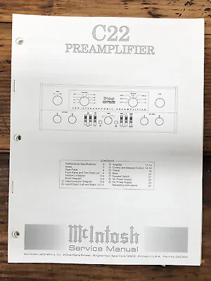 Mcintosh  C22 C-22 Preamp / Preamplifier  Service Manual *Original* #2 • $49.97