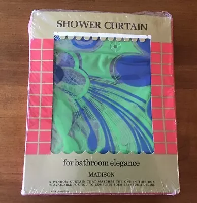 Vintage Vinyl Shower Curtain ~ Flower Power ~ Retro Blue Green 72” X 72”  New! • $46.99