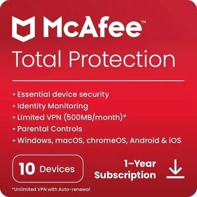 £13.99 • Buy McAfee Total Protection Antivirus 2023, 5 Devices 1 Year - Delivery By Post