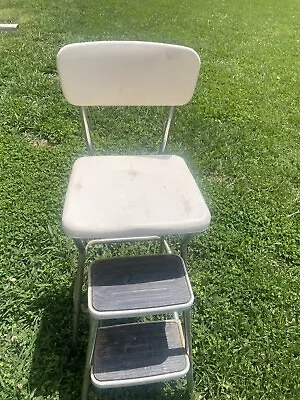 Vintage Cosco White Kitchen Step Stool Chair • $125