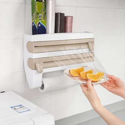 £14.94 • Buy Kitchen Cling Film Tin Foil Dispenser Paper Towel Roll Holder Wall Mounted Rack