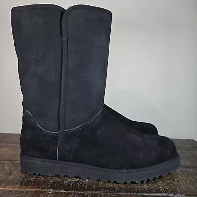 UGG Michelle Tall Womens Size 8.5 Suede Shearling Lined Winter Boots Black • $89.98