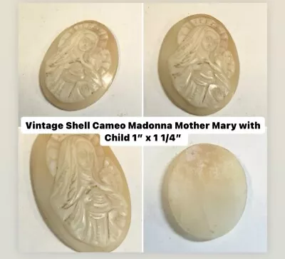 Vintage Shell Cameo Madonna Mother Mary With Child 1” X 1 1/4”  • $15