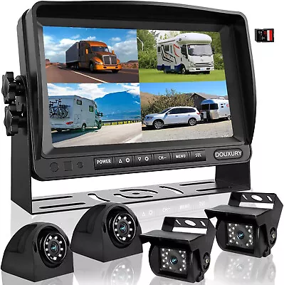 9'' Quad Monitor DVR 4 Dash Cam Record Backup Camera For Truck Semi RV Motorhome • $189