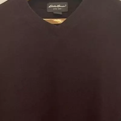 Eddie Bauer Sweater Mens V Neck Long Sleeve Burgundy 100% Cotton Size Large • $17.16