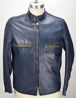 Vintage 1970’s Champion Leathers Blue Leather Cafe Racer Motorcycle Jacket M • $299.99