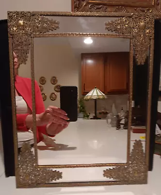 Vintage Filigree Wall Mirror 15 1/2 X 12 1/2 Inches Home Decor In Gold-Tone • $25