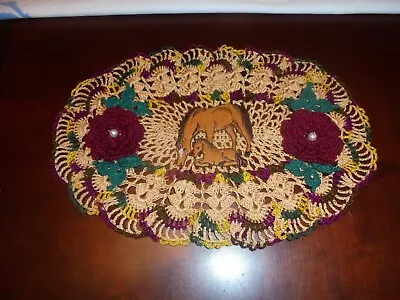 NEW Novelty Doily Centerpiece Hand Crochet Original Mare & Foul Equine Picture!  • $15