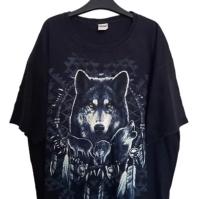 Vintage Wolf Native American Graphic T-Shirt Black XL • £17.99