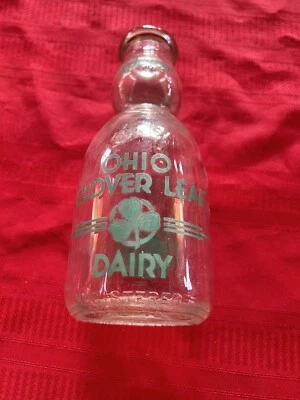 $20 • Buy Vtg Ohio Cloverleaf Dairy Quart Milk Bottle W/ Cream Neck- Pyro Graphics Toledo