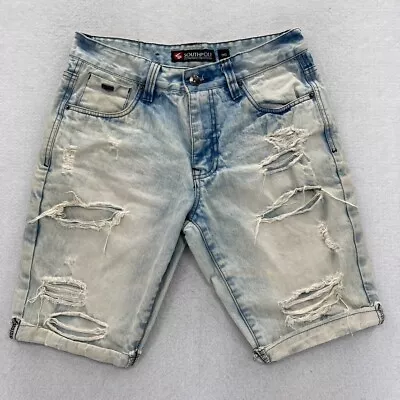 Vintage Southpole Jean Shorts Mens 30 Light Wash Blue Denim Distressed Hip Hop • $24.99