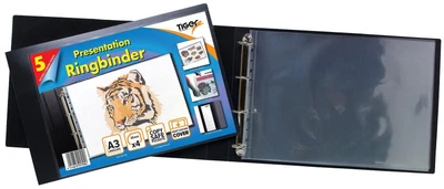 £13.95 • Buy A3 Landscape 4-D Ring Binder + 5 Sleeves - Folder File Presentation Portfolio