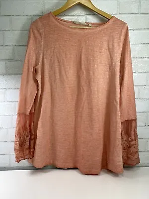 Soft Surroundings Genius Sheer Shirt Bell Sleeve Size L Large Coral Style 2AT46 • $16